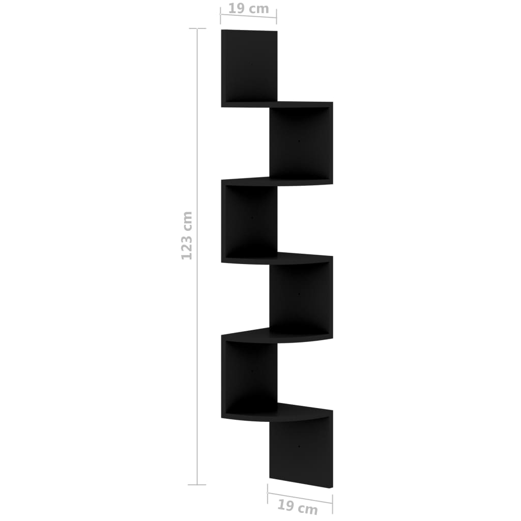 vidaXL Wall Corner Shelf Black 7.5"x7.5"x48.4" Engineered Wood