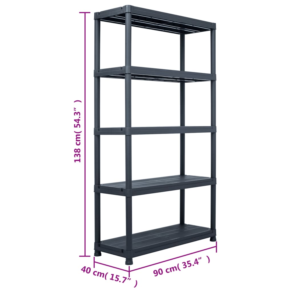 vidaXL Storage Shelf Rack Black 485 lb 35.4"x15.7"x54.3" Plastic