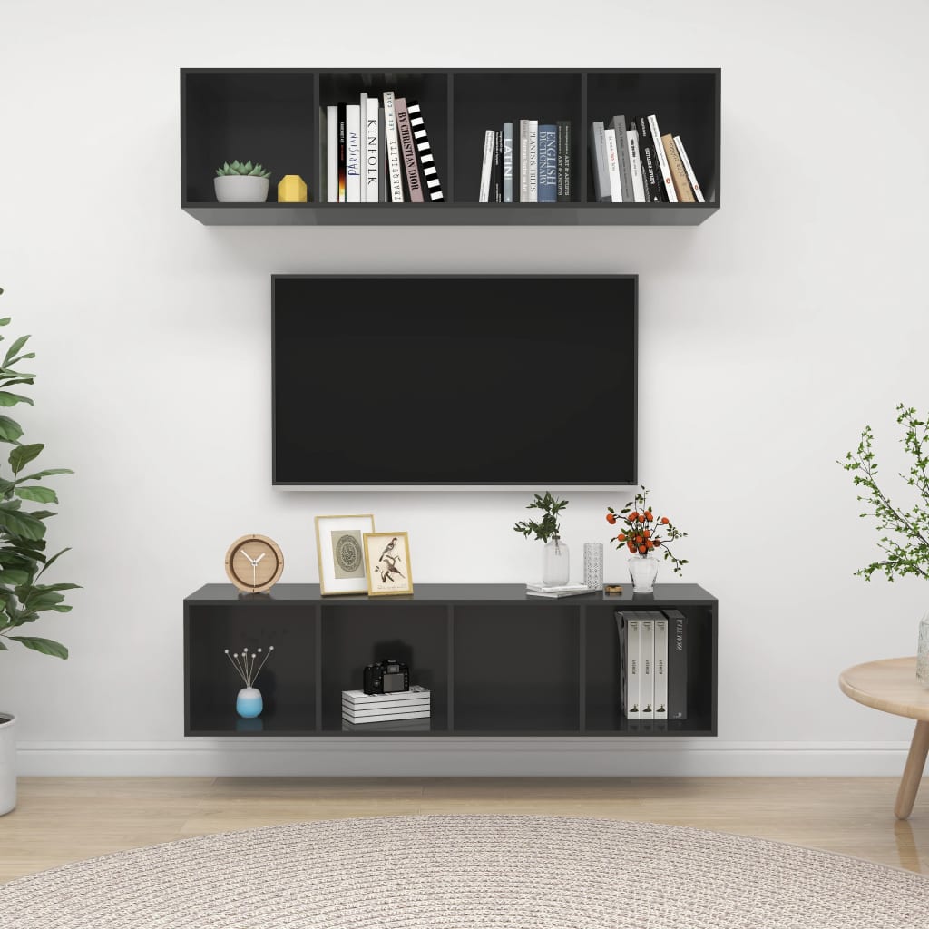 vidaXL Wall-mounted TV Cabinets 2 pcs High Gloss Gray Engineered Wood