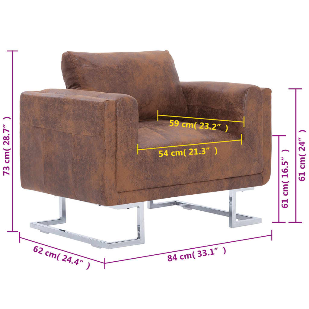vidaXL Cube Armchair Brown Faux Suede Leather