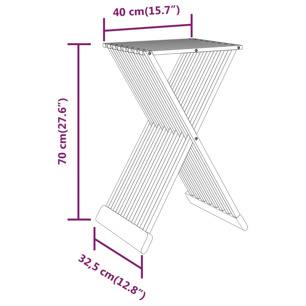 vidaXL Folding Stool 15.7"x12.8"x27.6" Solid Wood Teak