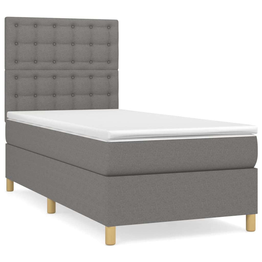 vidaXL Box Spring Bed with Mattress Dark Gray Twin Fabric