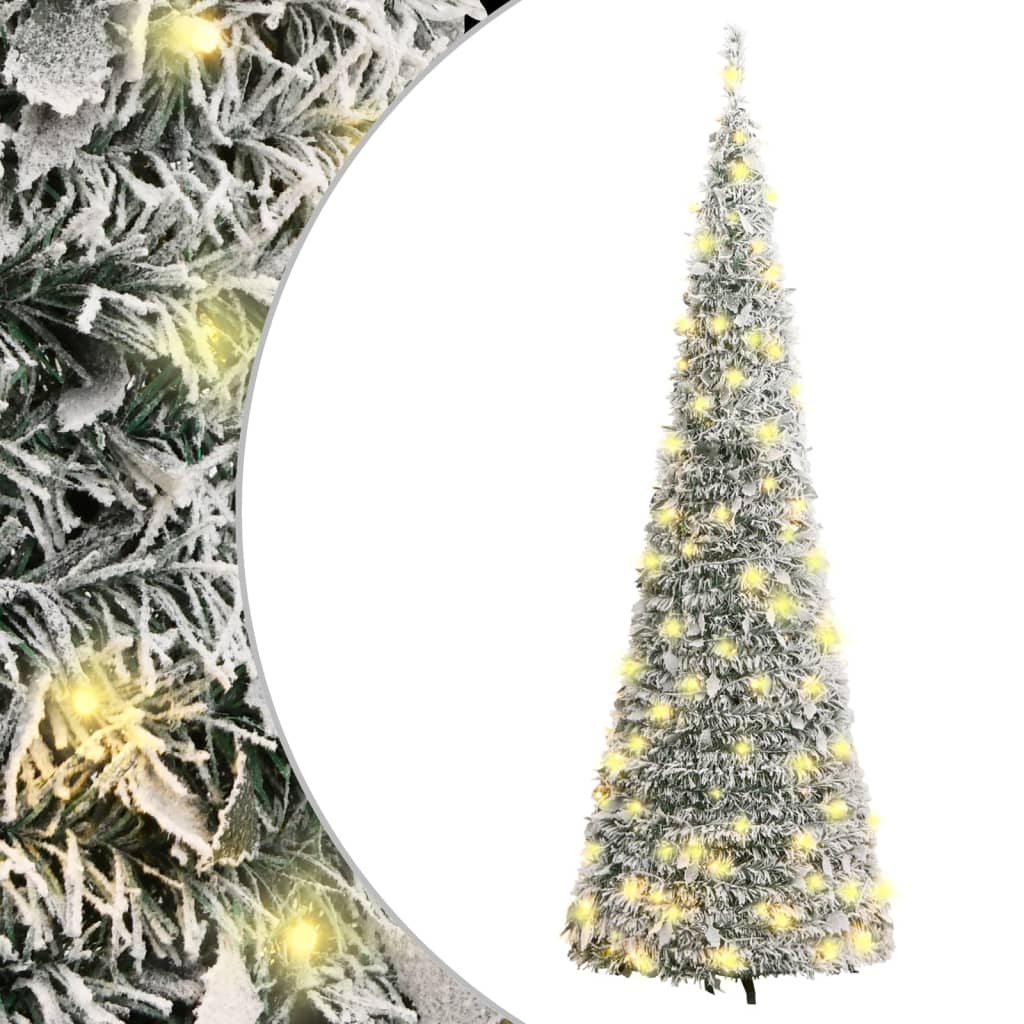 vidaXL Artificial Christmas Tree Pop-up Flocked Snow 150 LEDs 70.9"
