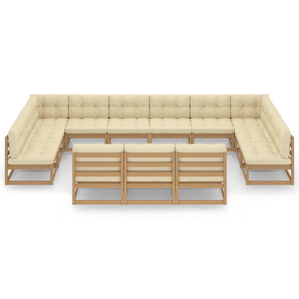 vidaXL 13 Piece Patio Lounge Set&Cushions Honey Brown Solid Pinewood