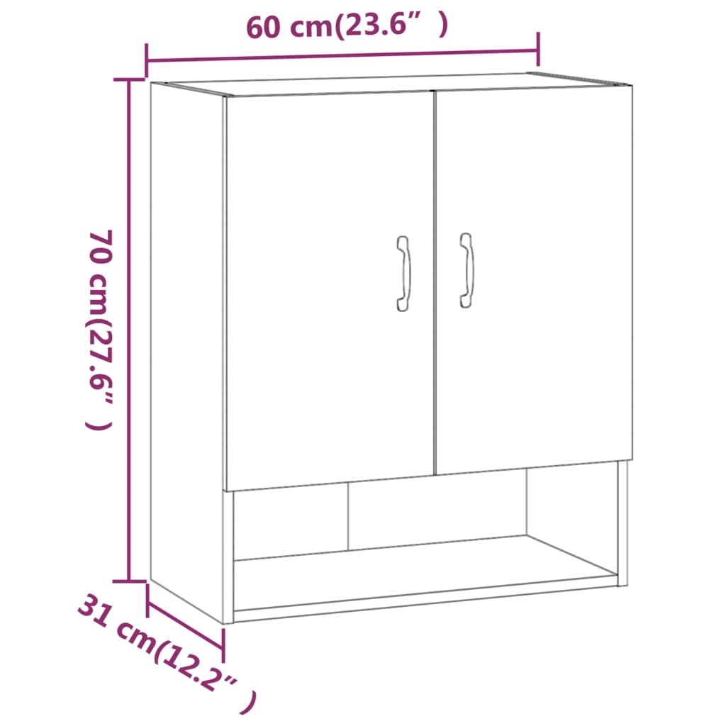 vidaXL Wall Cabinet Concrete Gray 23.6"x12.2"x27.6" Engineered Wood
