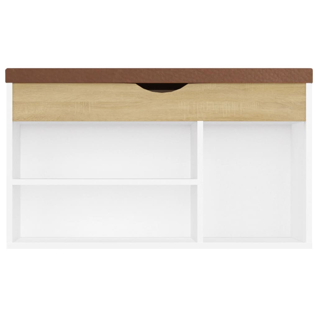 vidaXL Shoe Bench with Cushion White and Sonoma Oak 31.5"x11.8"x18.5" Engineered Wood