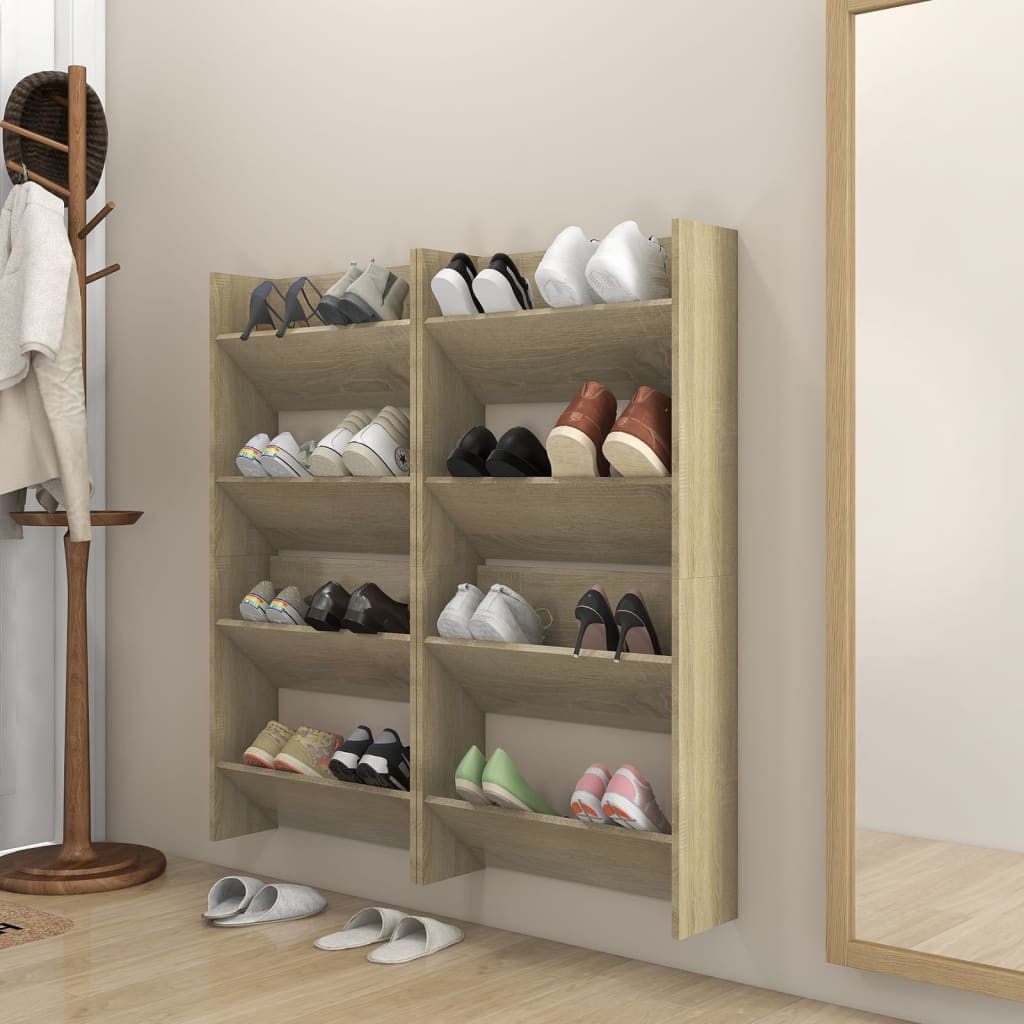 vidaXL Wall Shoe Cabinets 4 pcs Sonoma Oak 23.6"x7.1"x23.6" Engineered Wood