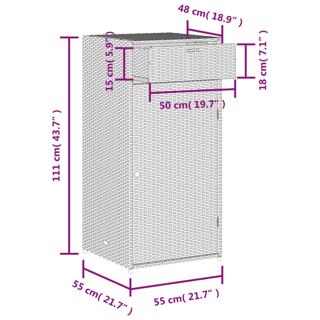 vidaXL Patio Storage Cabinet Black 21.7"x21.7"x43.7" Poly Rattan