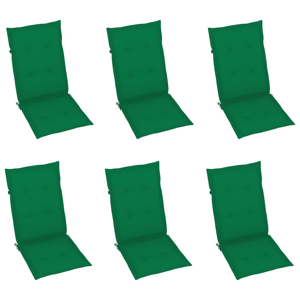 vidaXL Patio Chairs 6 pcs with Green Cushions Solid Teak Wood
