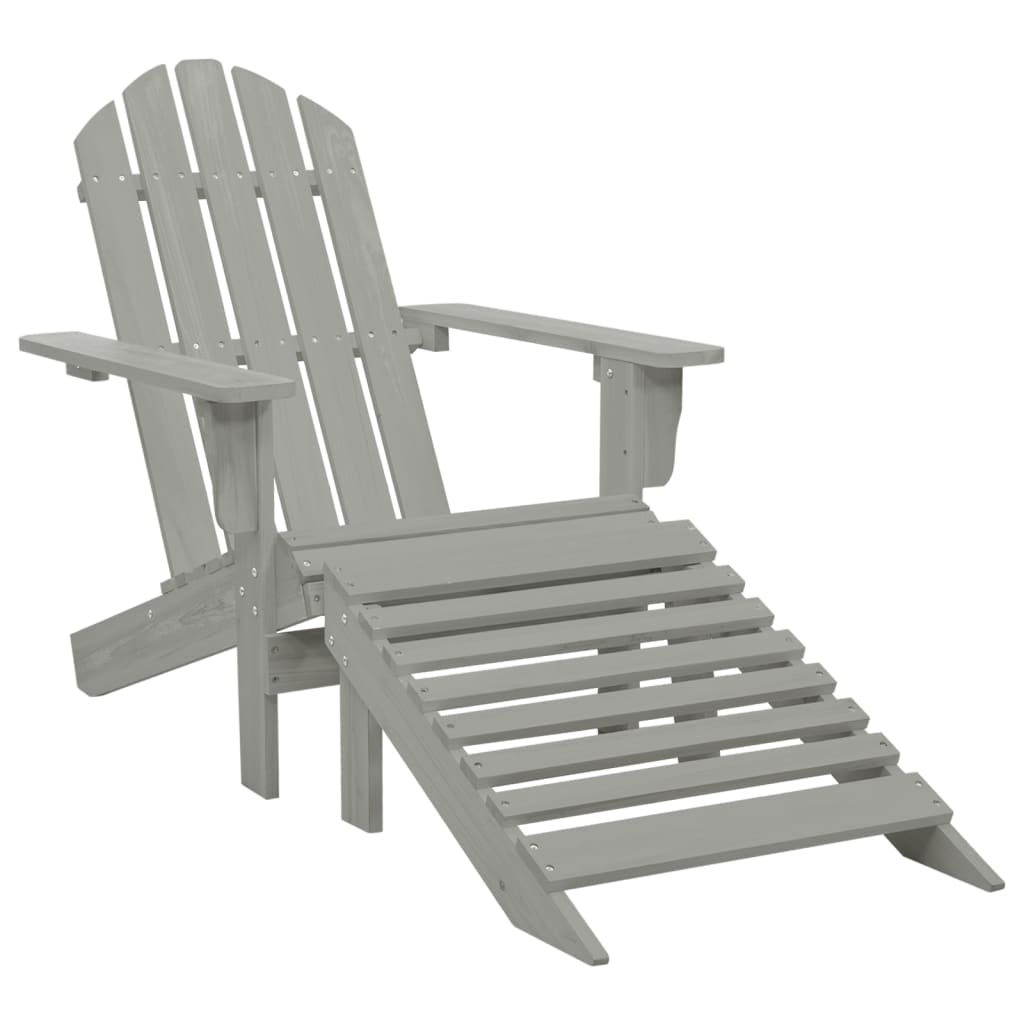 vidaXL Patio Adirondack Chair with Ottoman&Table Solid Fir Wood Gray