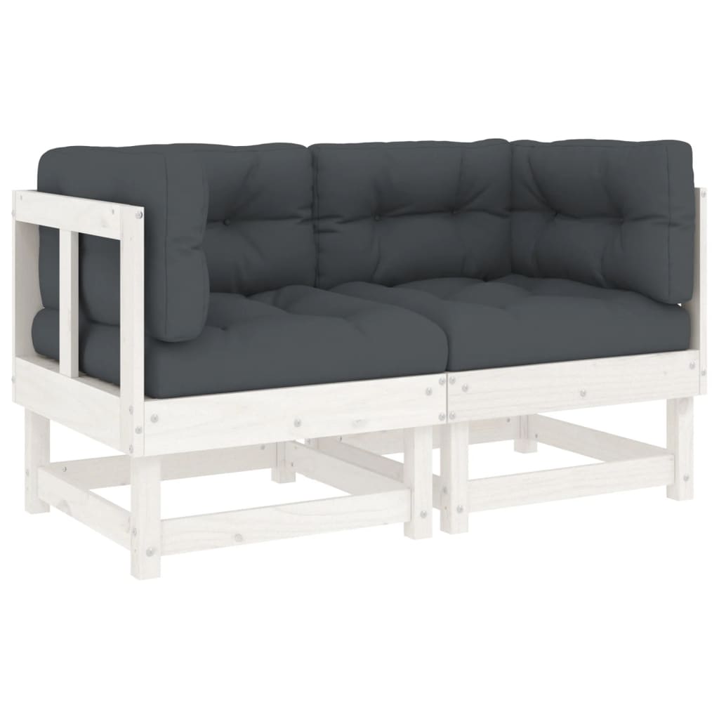 vidaXL Corner Sofas with Cushions 2 pcs White Solid Wood Pine