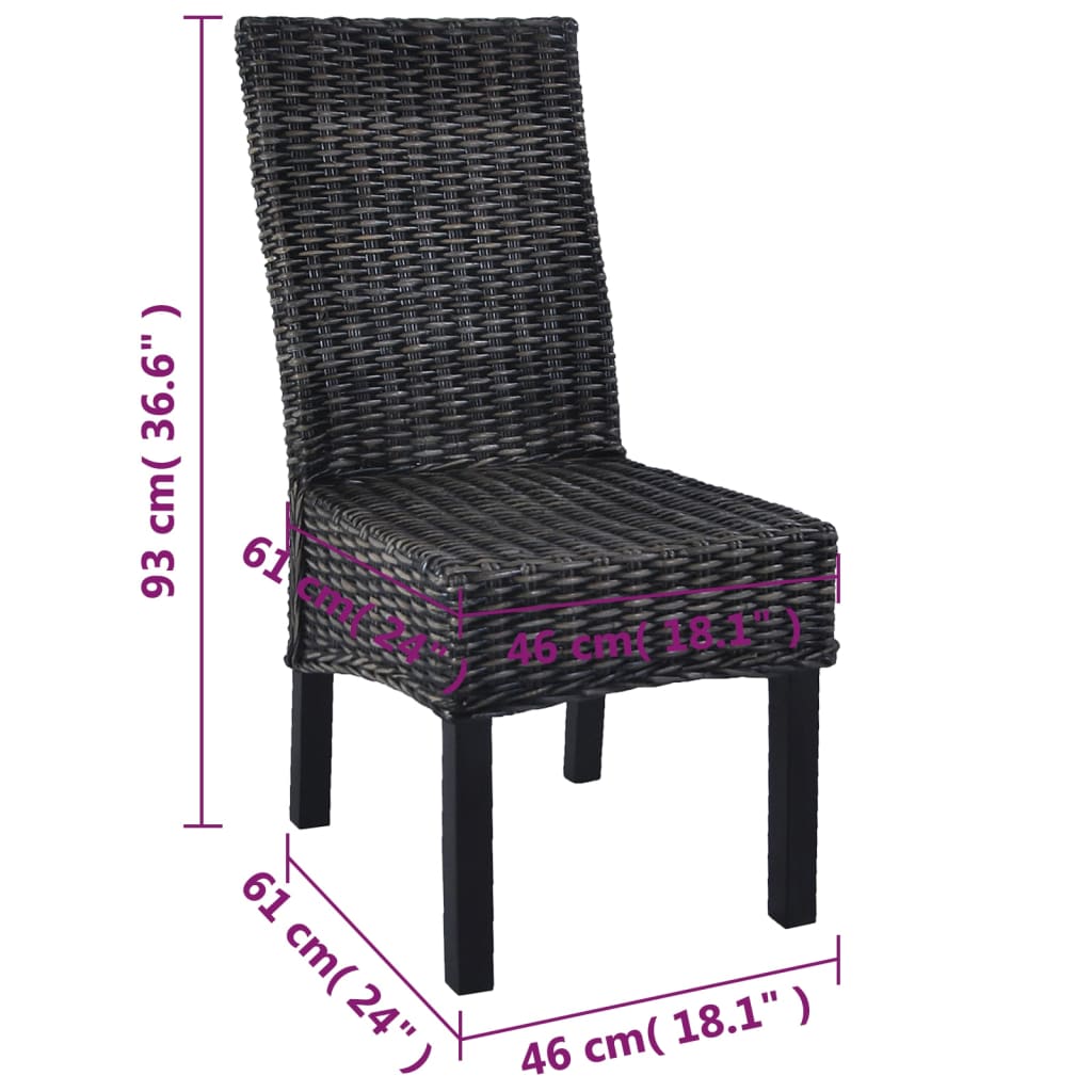vidaXL Dining Chairs 6 pcs Black Kubu Rattan and Mango Wood (3x246656)