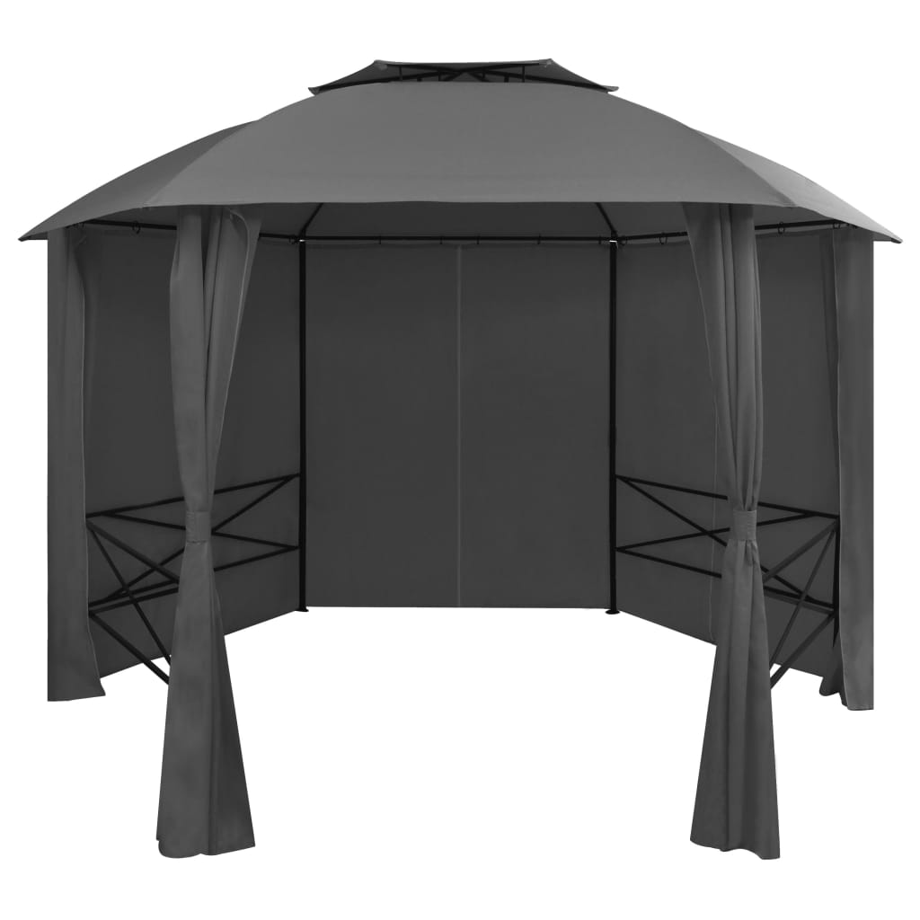 vidaXL Garden Marquee Pavilion Tent with Curtains Hexagonal 141.7"x104.3"