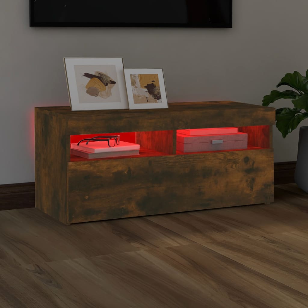 vidaXL TV Stand with LED Lights Smoked Oak 35.4"x13.8"x15.7"