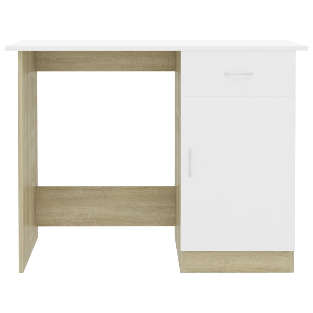 vidaXL Desk White and Sonoma Oak 39.4"x19.7"x29.9" Engineered Wood