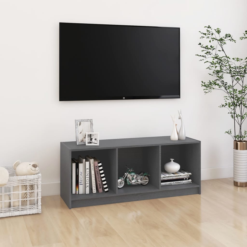 vidaXL TV Stand Gray 40.9"x13"x16.1" Solid Wood Pine