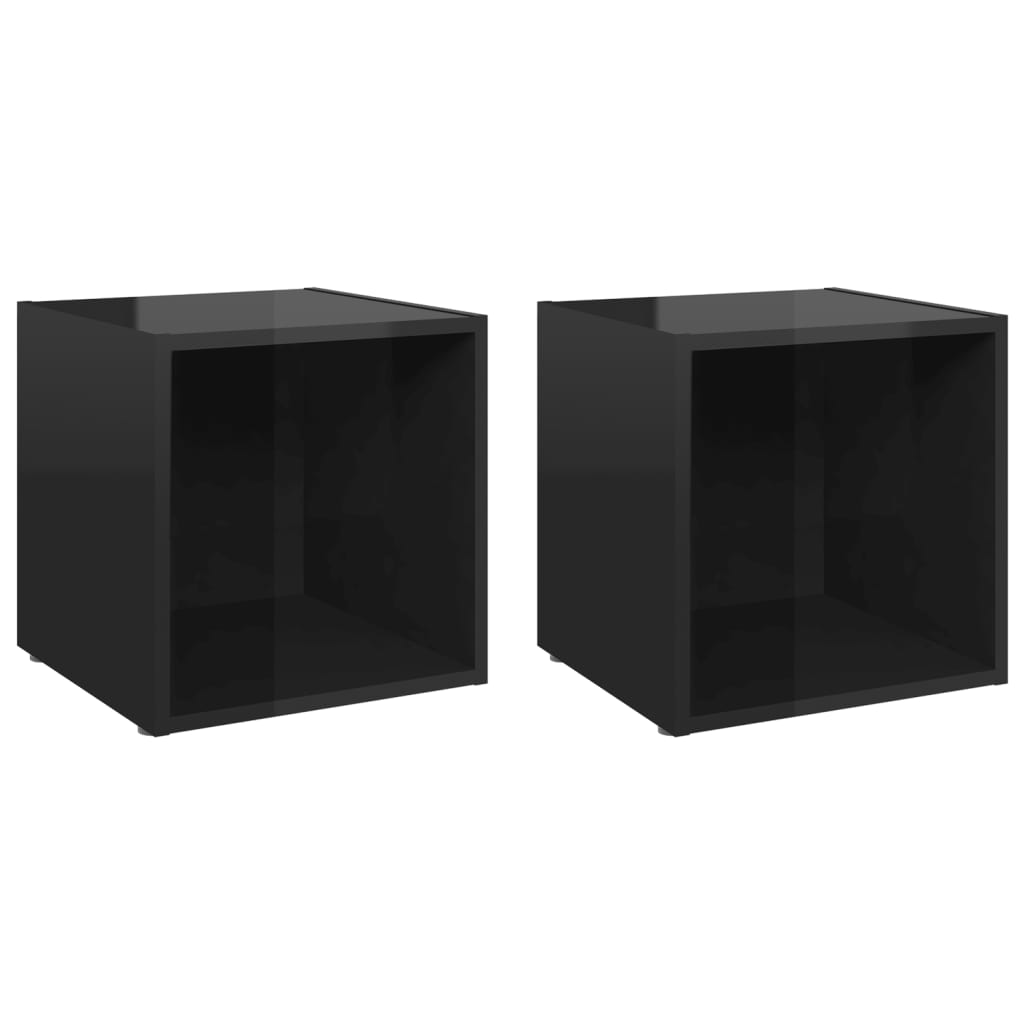 vidaXL TV Stands 2 pcs High Gloss Black 14.6"x13.8"x14.6" Engineered Wood