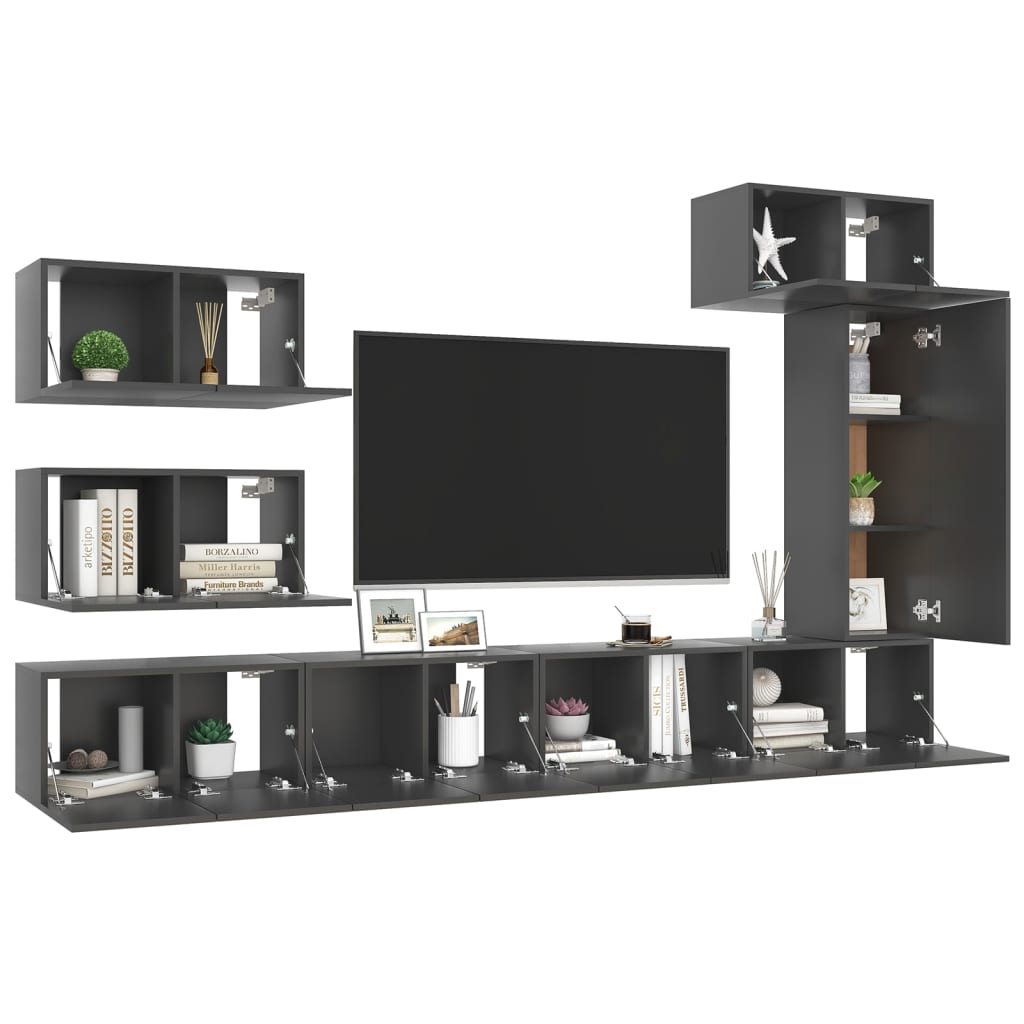 vidaXL 8 Piece TV Stand Set Gray Engineered Wood