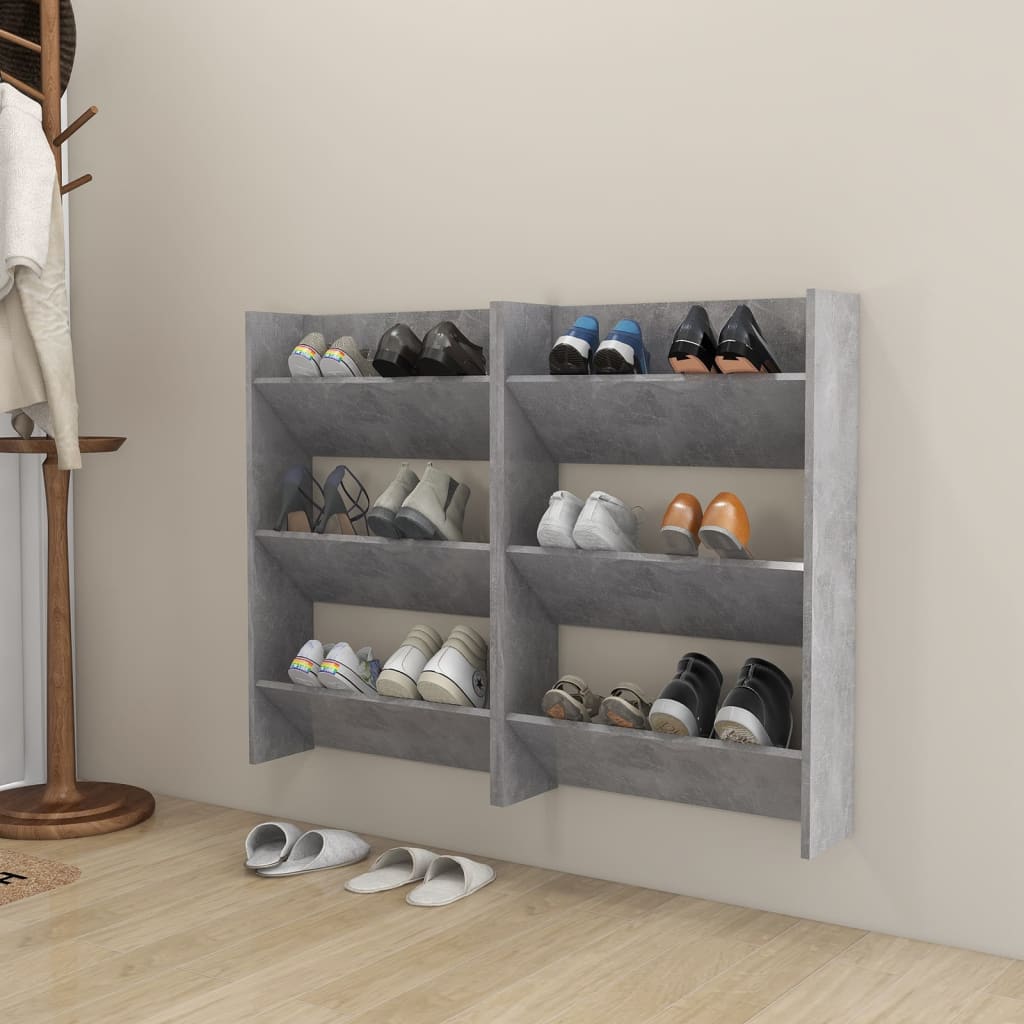 vidaXL Wall Shoe Cabinets 2 pcs Concrete Gray 23.6"x7.1"x35.4" Engineered Wood