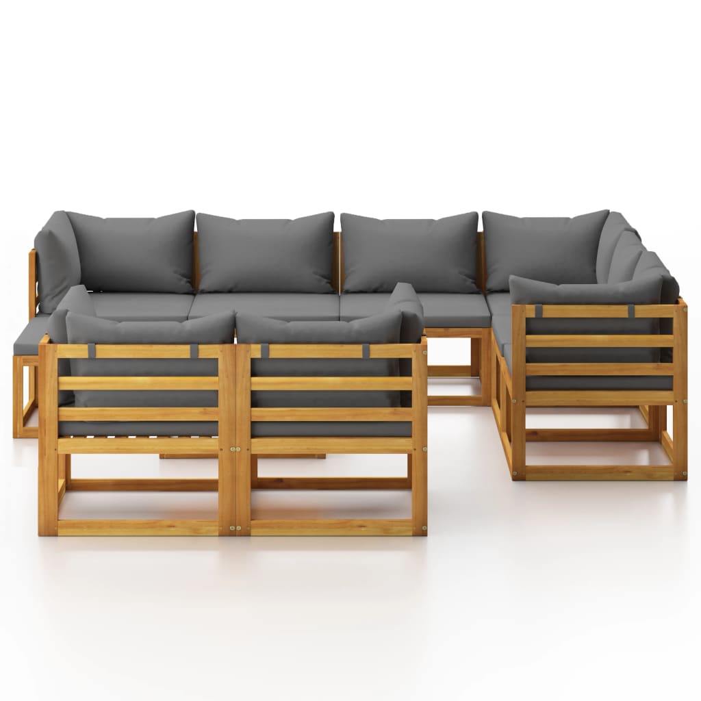 vidaXL 10 Piece Patio Lounge Set with Cushion Solid Acacia Wood