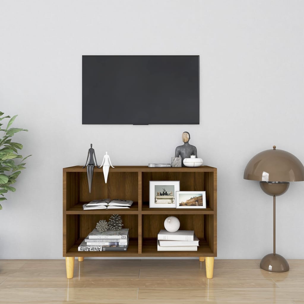 vidaXL TV Cabinet with Solid Wood Legs Brown Oak 27.4"x11.8"x19.7"