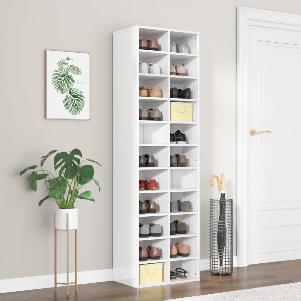 vidaXL Shoe Cabinet High Gloss White 21.3" x 13.4" x 72" Engineered Wood