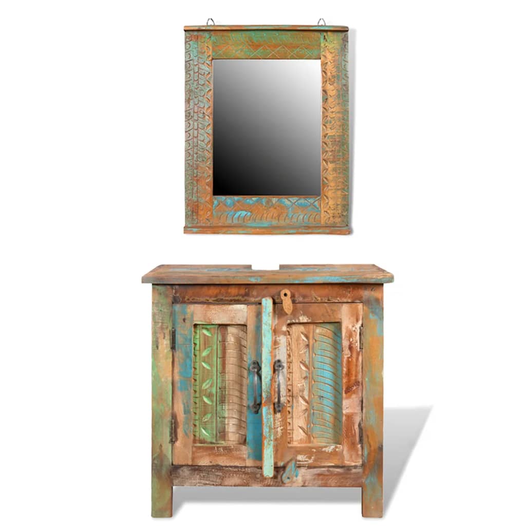 Reclaimed Solid Wood Bathroom Vanity Cabinet Set with Mirror