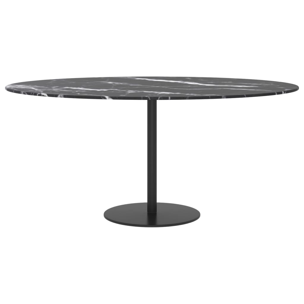 vidaXL Table Top Black Ø 35.4"x0.4" Tempered Glass with Marble Design