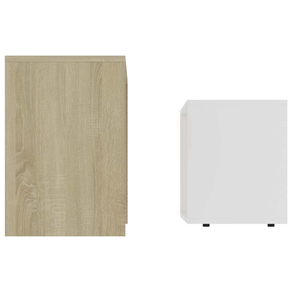 vidaXL Coffee Table Set White and Sonoma Oak 18.9"x11.8"x17.7" Engineered Wood
