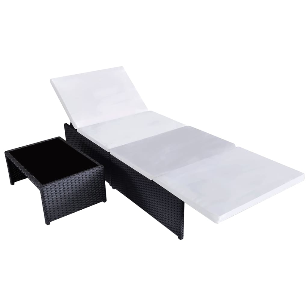 vidaXL Sun Loungers 2 pcs with Table Poly Rattan Black