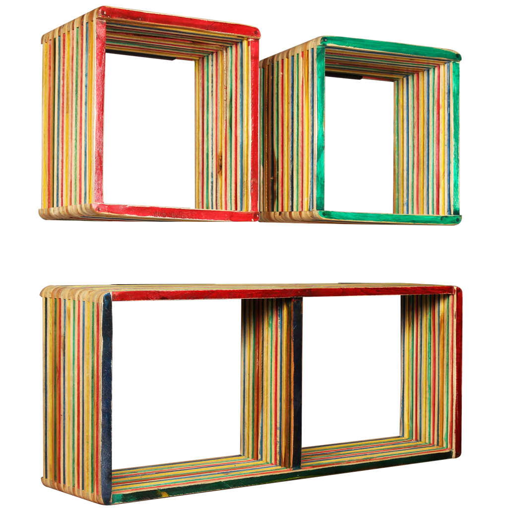 vidaXL Wall Shelf Set 3 Pieces Solid Reclaimed Teak Multicolor