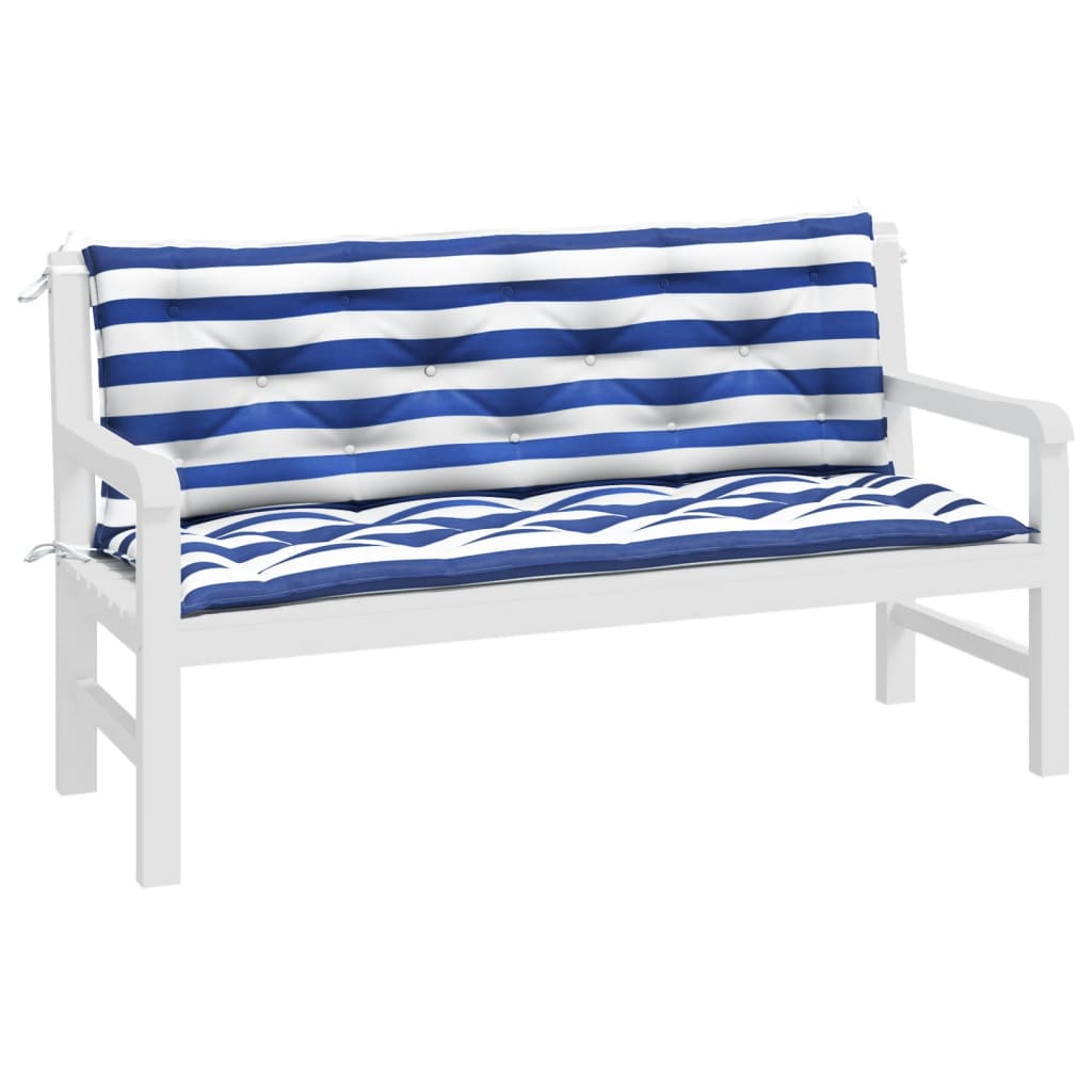 vidaXL Garden Bench Cushions 2pcs Blue&White Stripe 59.1"x19.7"x2.8" Fabric