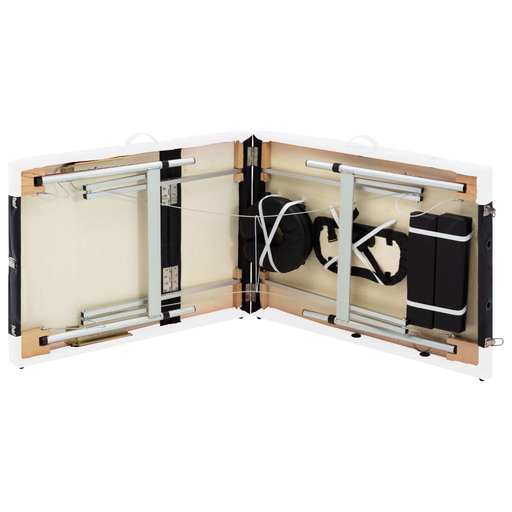 vidaXL 3-Zone Foldable Massage Table Aluminum Black and White