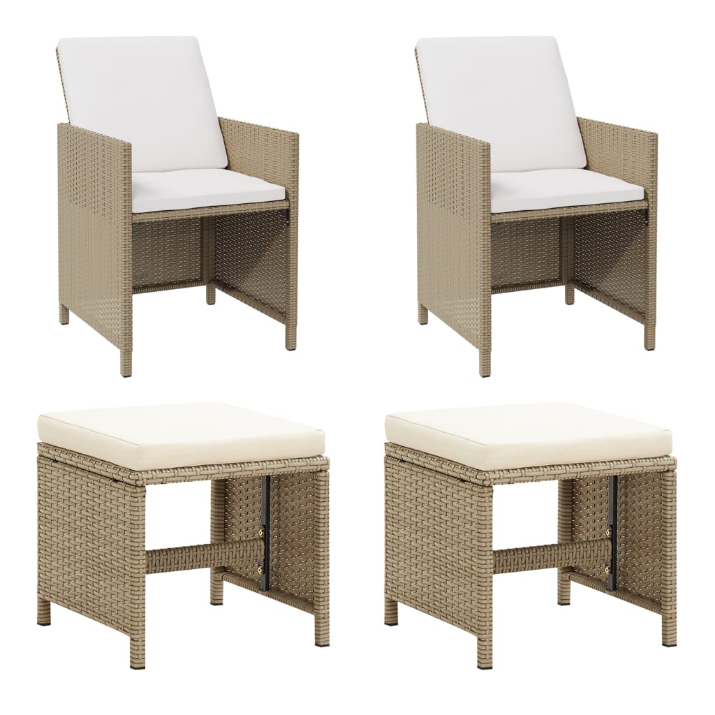 vidaXL Patio Chairs with Stools 2 pcs Poly Rattan Beige