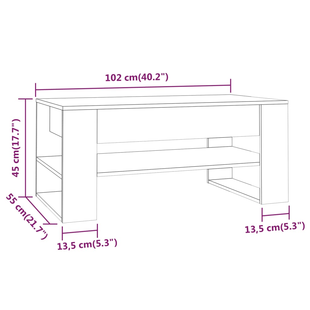 vidaXL Coffee Table Sonoma Oak 40.2"x21.7"x17.7" Engineered Wood