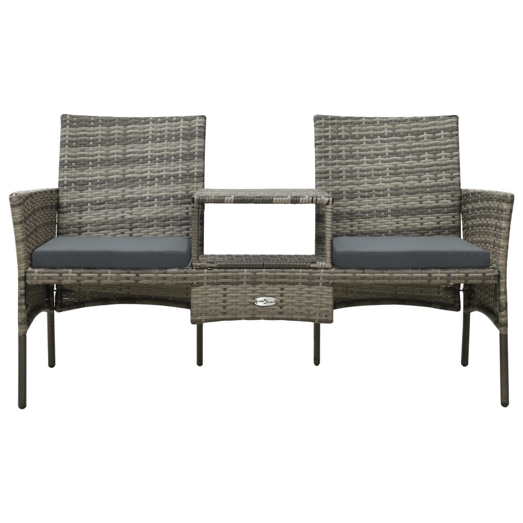 vidaXL 2-Seater Patio Sofa with Tea Table & Stools Poly Rattan Gray