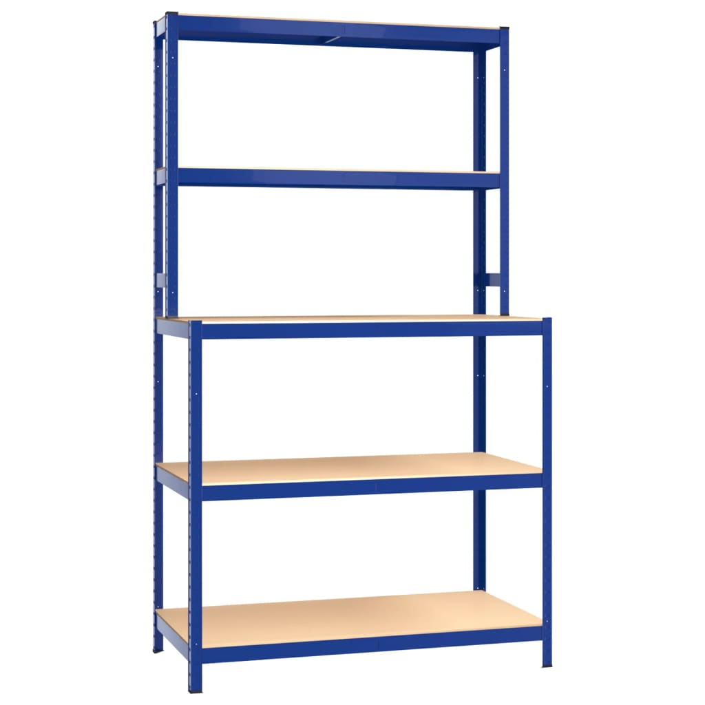 vidaXL 5-Layer Work Table with Shelves Blue Steel&Engineered Wood