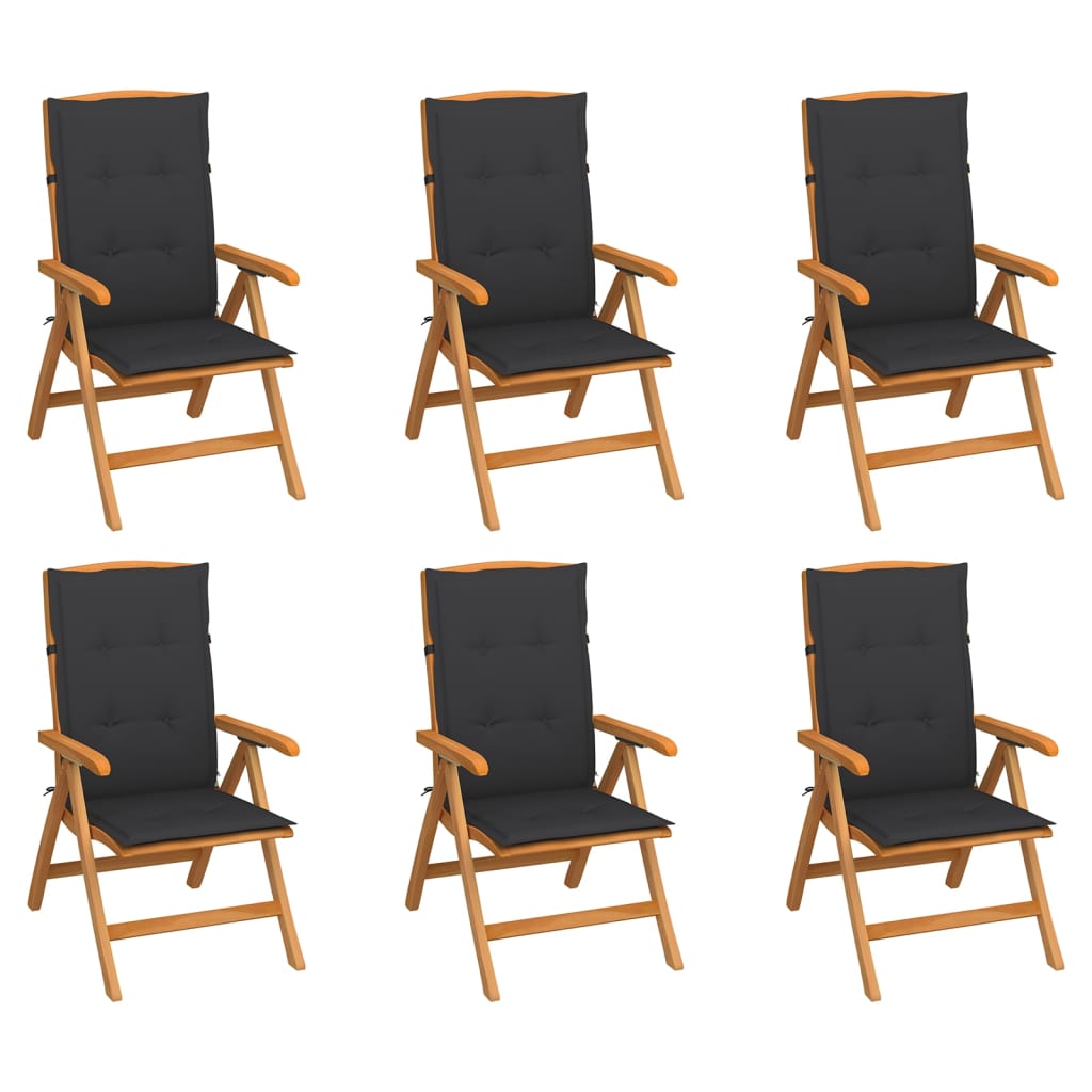 vidaXL Reclining Patio Chairs with Cushions 6 pcs Solid Teak Wood