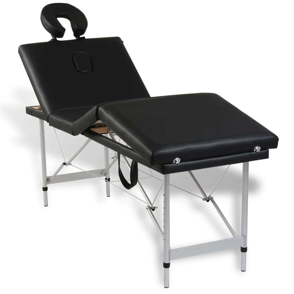 vidaXL Black Foldable Massage Table 4 Zones with Aluminum Frame