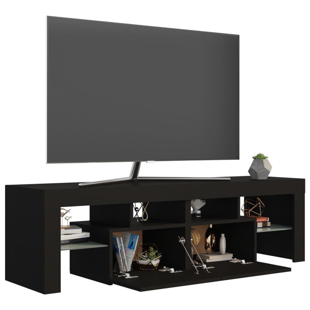 vidaXL TV Stand with LED Lights Black 55.1"x14.4"x15.7"