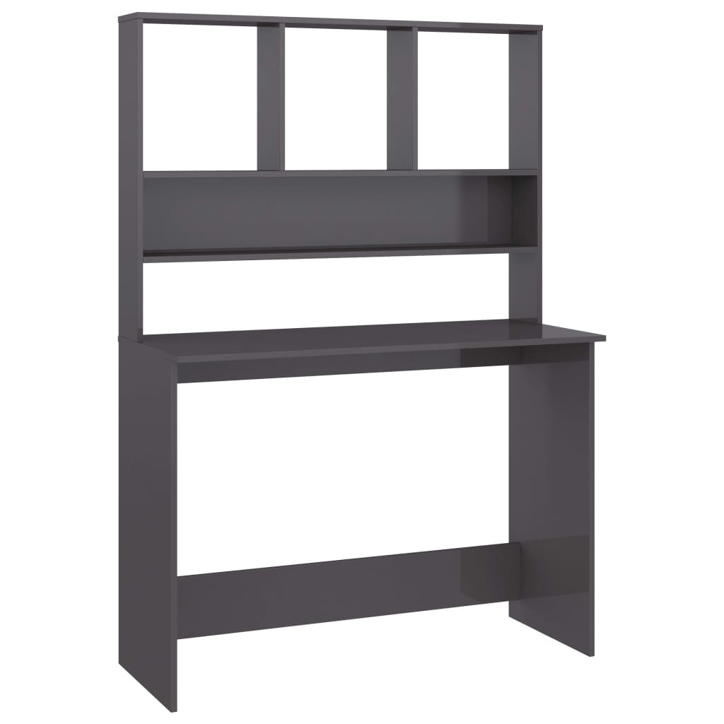 vidaXL Desk with Shelves High Gloss Gray 43.3"x17.7"x61.8" Engineered Wood