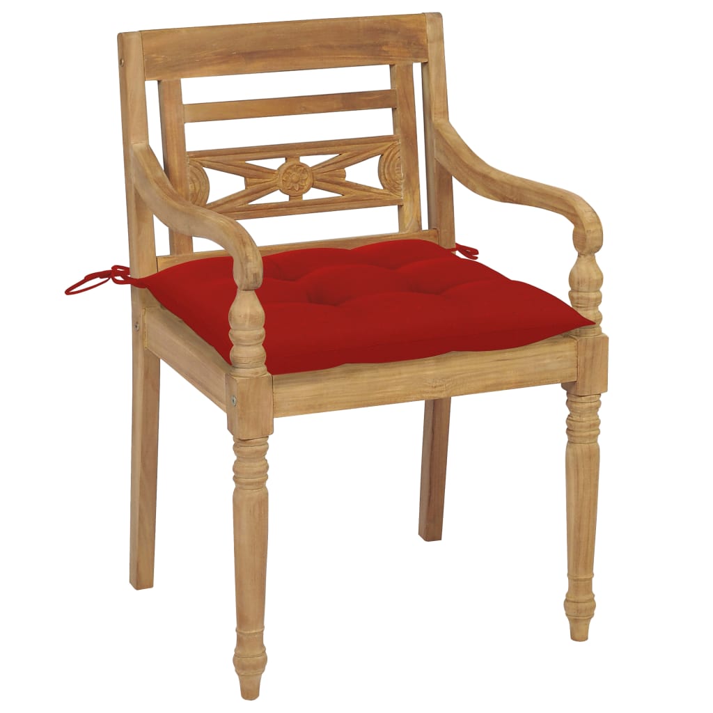 vidaXL Batavia Chairs 2 pcs with Red Cushions Solid Teak Wood