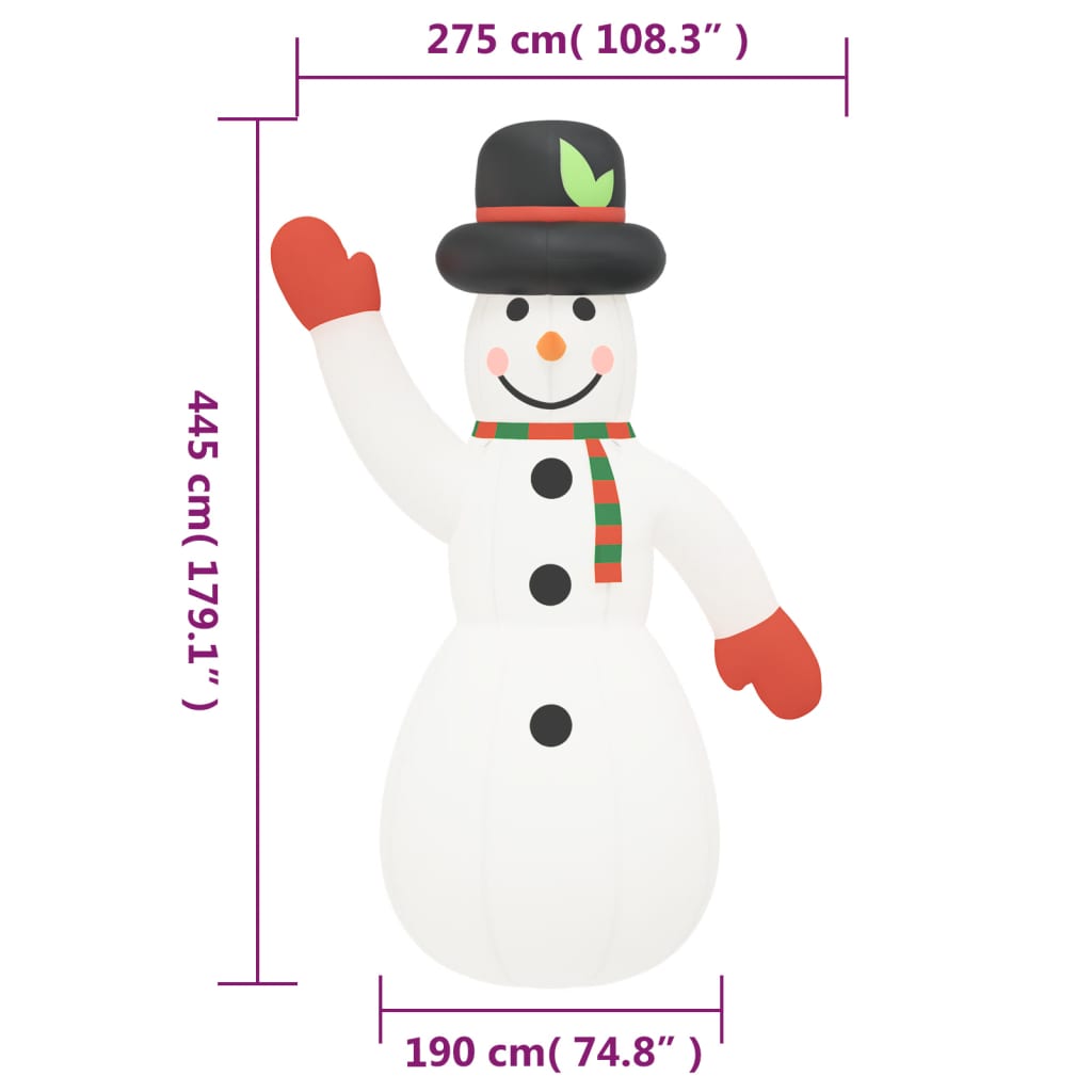 vidaXL Christmas Inflatable Snowman with LEDs 179.1"