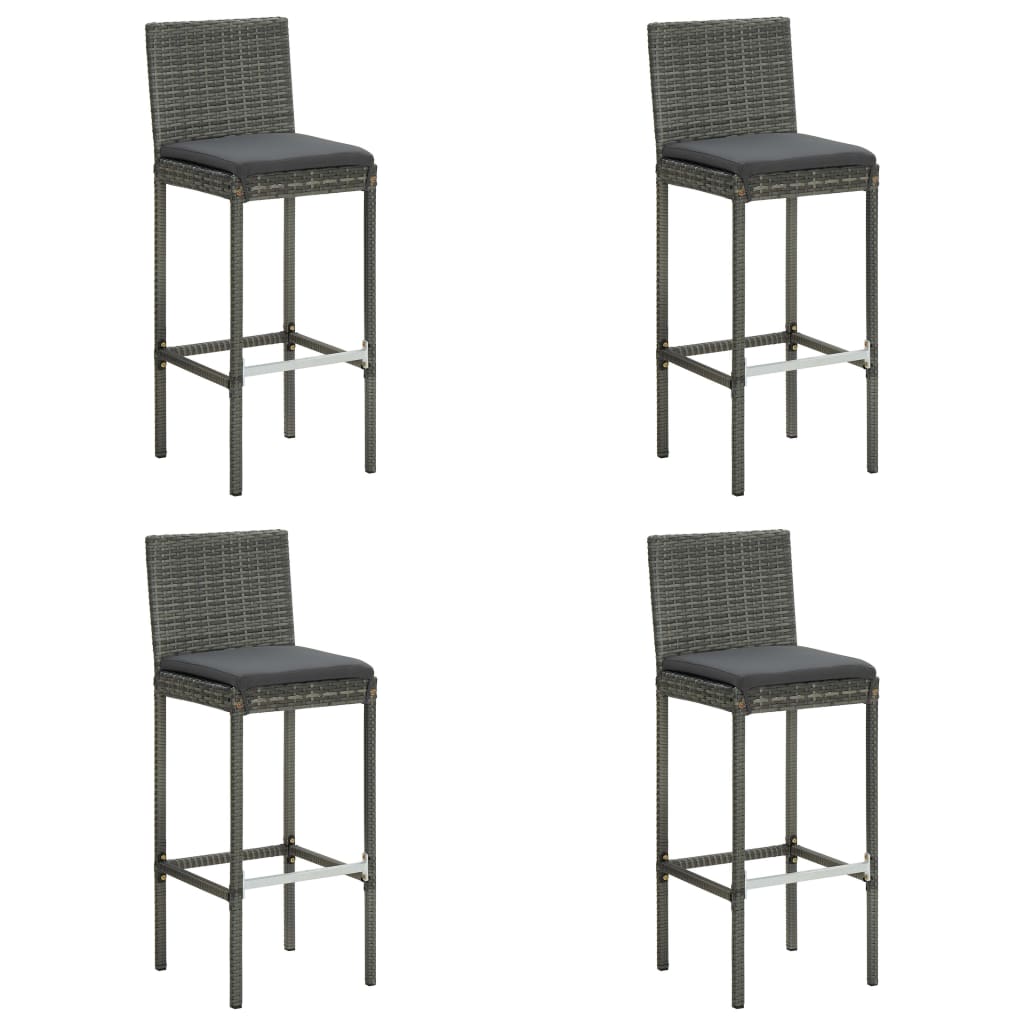 vidaXL Garden Bar Stools with Cushions 4 pcs Gray Poly Rattan