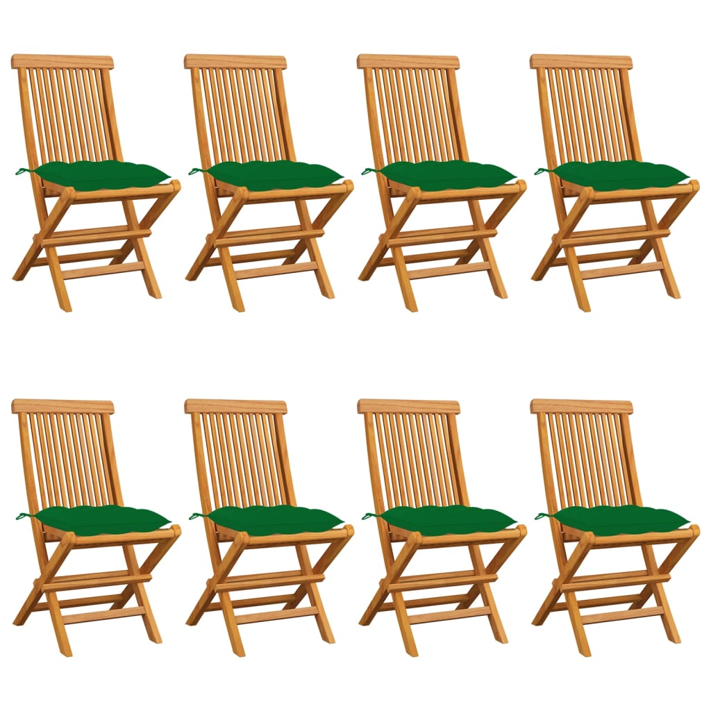 vidaXL Patio Chairs with Green Cushions 8 pcs Solid Teak Wood