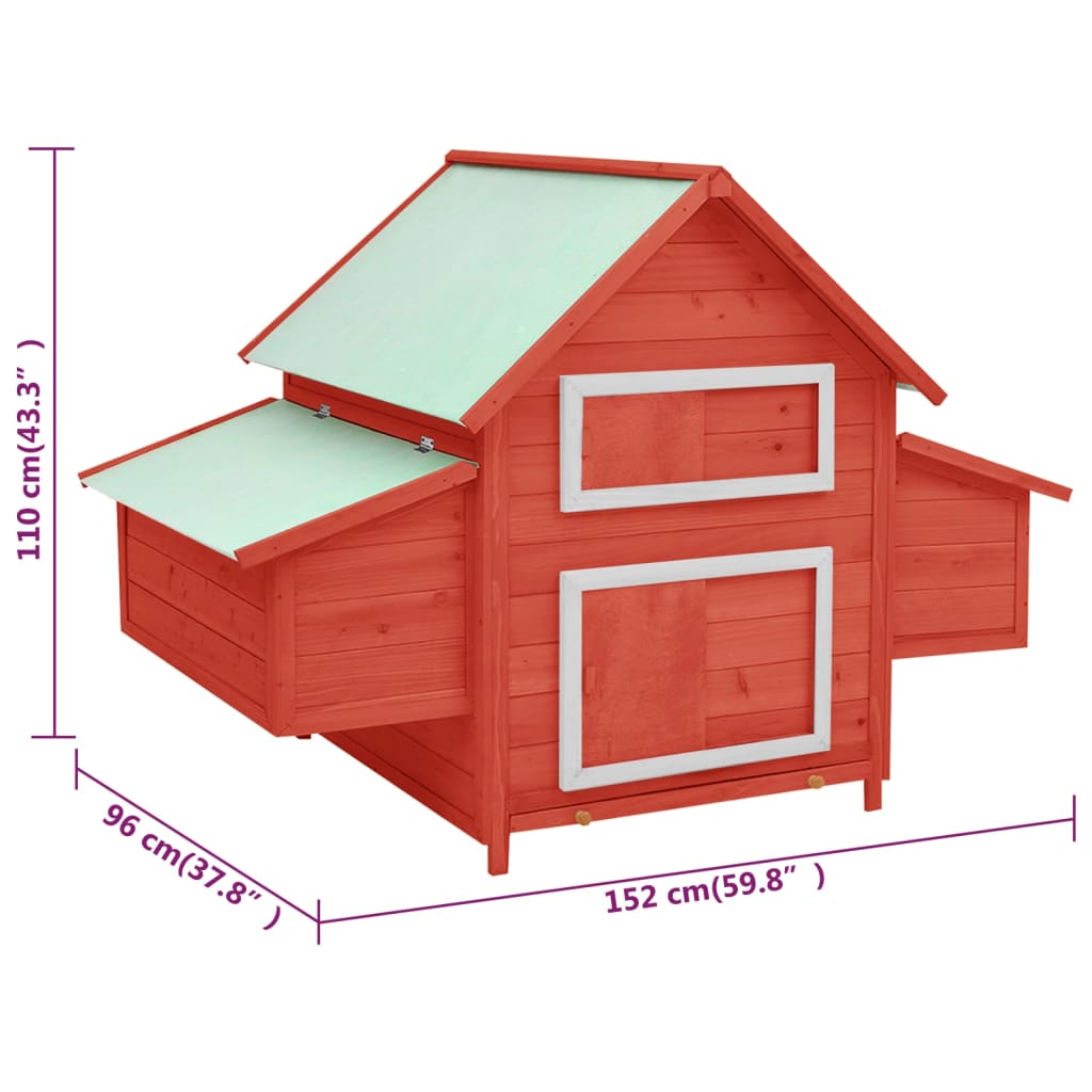 vidaXL Chicken Coop Red and White 59.8"x37.7"x43.3" Solid Firwood