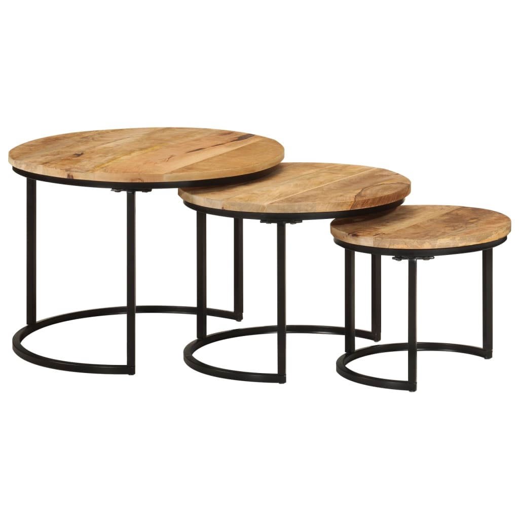 vidaXL Nesting Tables 3 pcs Solid Rough Wood Mango | vidaXL.com