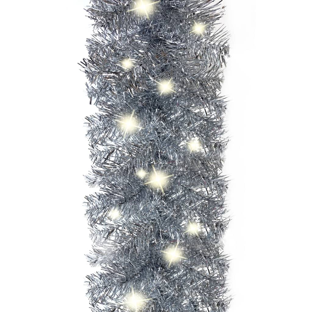 vidaXL Christmas Garland with LED Lights 787.4" Silver
