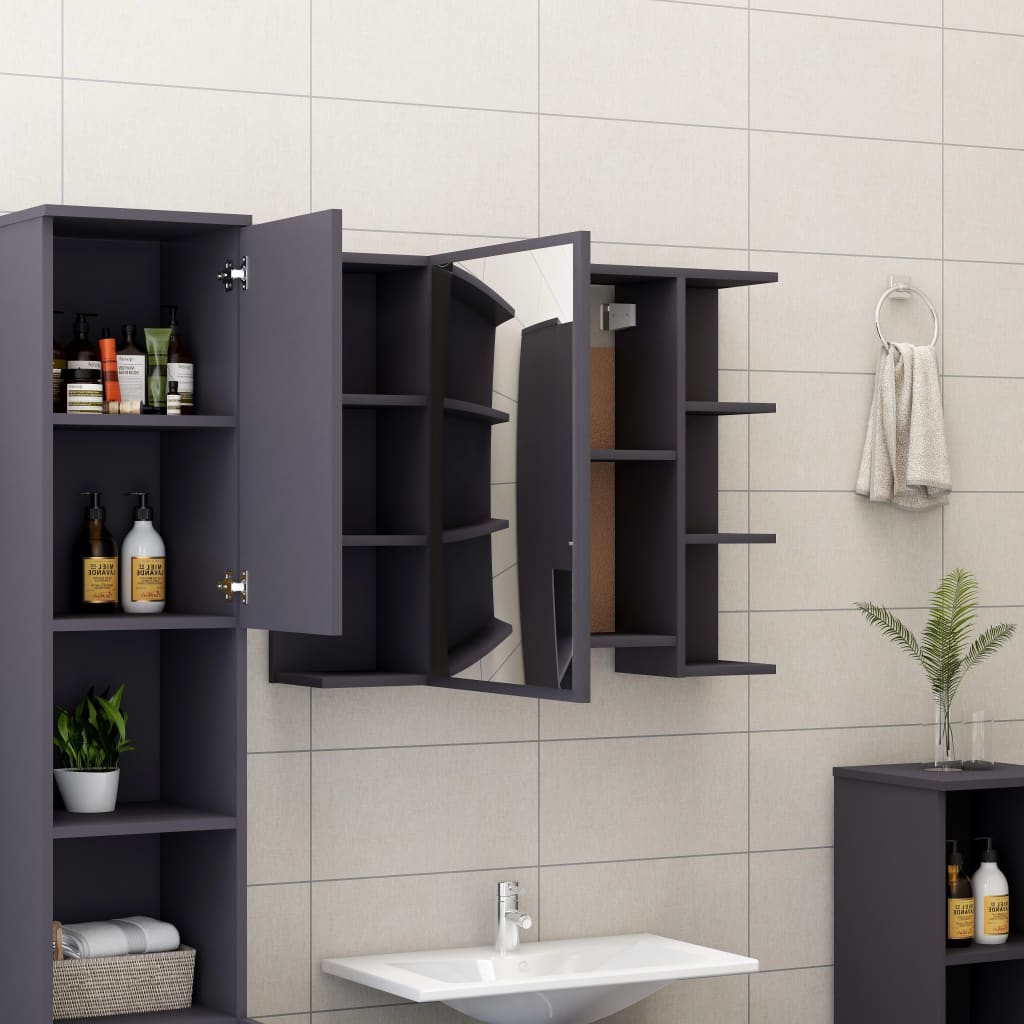 vidaXL Bathroom Mirror Cabinet Gray 31.5"x8.1"x25.2" Chipboard