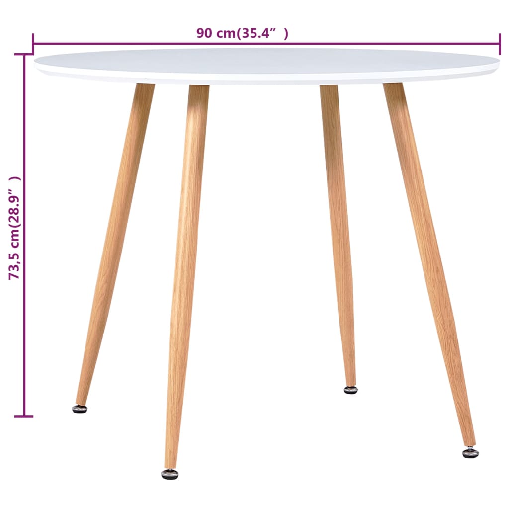 vidaXL Dining Table White and Oak 35.4"x28.9" MDF